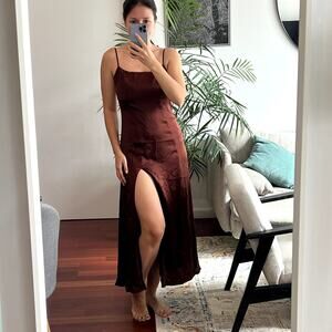 Reformation Melina Silk Maxi Dress Mahogany Brown Open Back Size 2